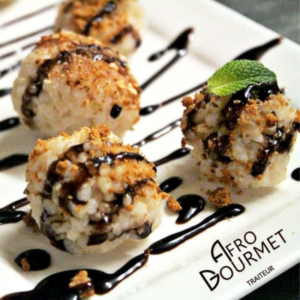 Riz au lait de coco, touche de spéculos et chocolat